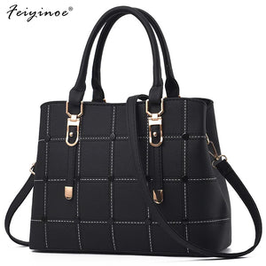 PU Leather Large Capacity Woman Handbag Grid Shoulder Bag Casual Crossbody Bag L