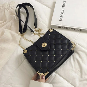 PU Leather Lattice Handbag Shoulder Bag Female Solid Shopping Bags
