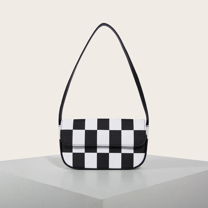 PU Leather Shoulder Bag Minimalist Style Underarm Purse Top Handle Contrasting