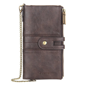 Vintage Envelope Clutch Men's Wallet Double Zipper Chain Purse