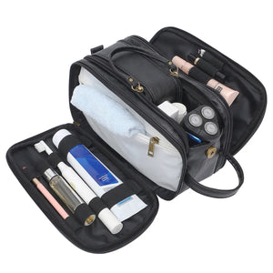 Men Waterproof Makeup Bag PU Leather Cosmetic Beauty Case Toiletry Travel