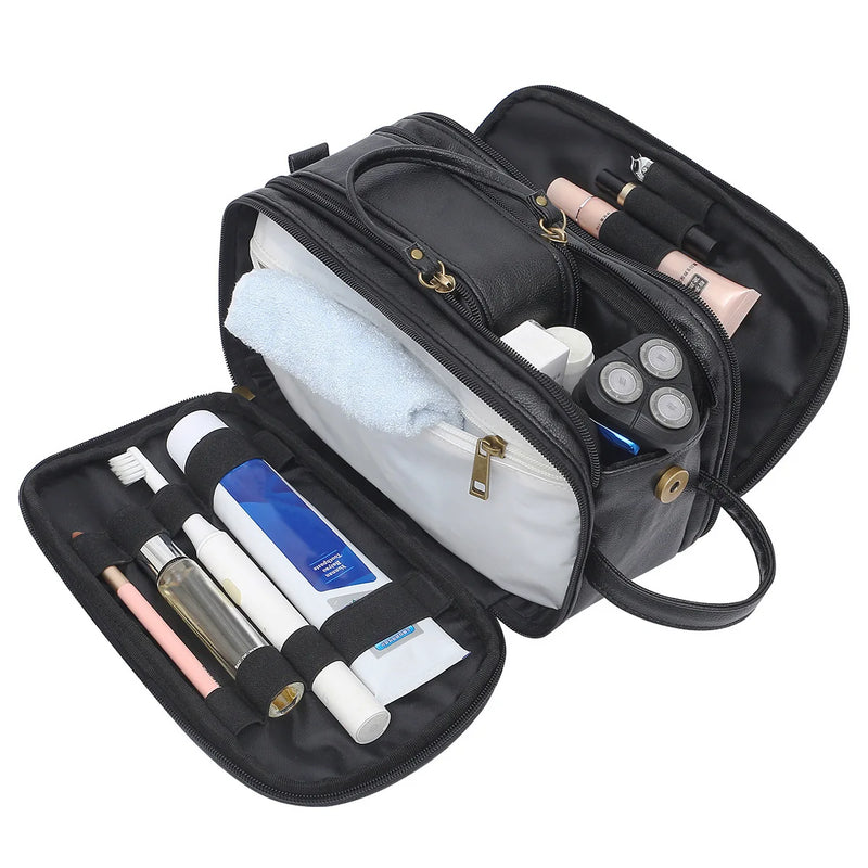 Men Waterproof Makeup Bag PU Leather Cosmetic Beauty Case Toiletry Travel