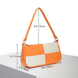 PU Leather Patchwork Underarm Bag Woman Plaid Top Handle Bag