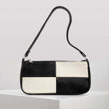 PU Leather Patchwork Underarm Bag Woman Plaid Top Handle Bag