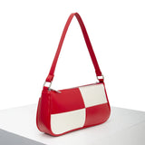 PU Leather Patchwork Underarm Bag Woman Plaid Top Handle Bag