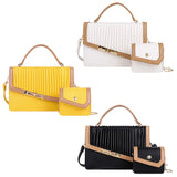 PU Leather Pleated Flap Handle Shoulder Bag with Mini Purse Handbag