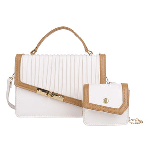 PU Leather Pleated Flap Handle Shoulder Bag with Mini Purse Handbag