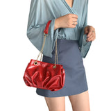 Retro Hobo Handbag for Women Ruched Pleated Chain Strap Shoulder Bag