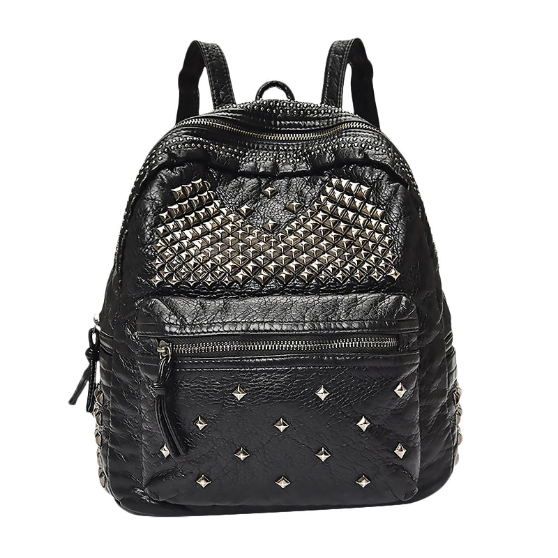 Studded PU Leather Backpack Multi-pocket Top Handle Mini Daypack