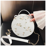 PU Leather Round Women's Bag Sweet Shoulder Bag Small Fresh Flower Messenger Bag