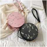 PU Leather Round Women's Bag Sweet Shoulder Bag Small Fresh Flower Messenger Bag