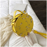 PU Leather Round Women's Bag Sweet Shoulder Bag Small Fresh Flower Messenger Bag