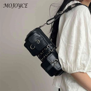 Soft PU Leather Shoulder Bag with Multi-pockets Bandage Design