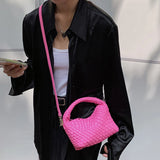 PU Leather Shoulder Bag Hand-Woven Flap Purse for Ladies