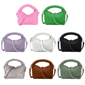 PU Leather Shoulder Bag Hand-Woven Flap Purse for Ladies