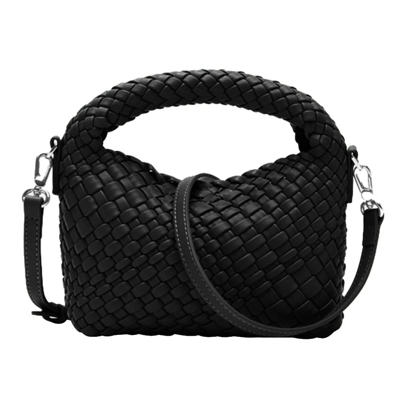 PU Leather Shoulder Bag Hand-Woven Flap Purse for Ladies