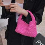 PU Leather Shoulder Bag Hand-Woven Flap Purse for Ladies