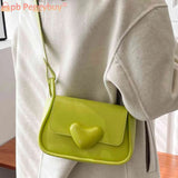 PU Leather Shoulder Bag Solid Flap Female Commute Bag Love Clasp Portable Soft