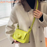 PU Leather Shoulder Bag Solid Flap Female Commute Bag Love Clasp Portable Soft