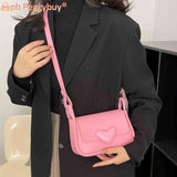 PU Leather Shoulder Bag Solid Flap Female Commute Bag Love Clasp Portable Soft