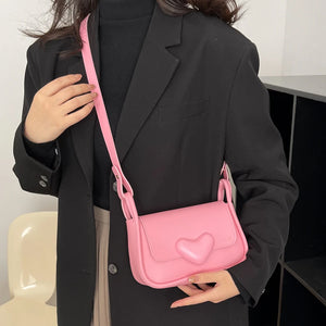 PU Leather Shoulder Bag Solid Flap Women Messenger Bag Love Clasp