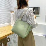 PU Leather Shoulder Bags Women Daily Shopping Large Capacity Soft Tote Bag Solid