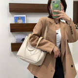 PU Leather Shoulder Bags Women Daily Shopping Large Capacity Soft Tote Bag Solid