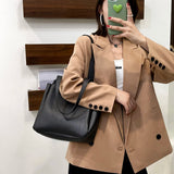 PU Leather Shoulder Bags Women Daily Shopping Large Capacity Soft Tote Bag Solid