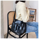 PU Leather Shoulder Bags Women Drawstring Solid Casual Cross Body All-match
