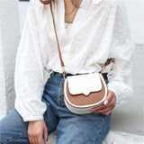PU Leather Shoulder Bag Women Panelled Saddle Handbag Cross Body All-match Bag