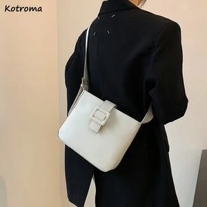 PU Leather Shoulder Bags Women Solid Tender Wide Strap Cross Body Square Bag