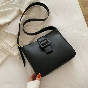 PU Leather Shoulder Bags Women Solid Tender Wide Strap Cross Body Square Bag
