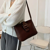 PU Leather Shoulder Bags Women Solid Tender Wide Strap Cross Body Square Bag