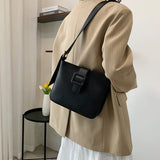PU Leather Shoulder Bags Women Solid Tender Wide Strap Cross Body Square Bag