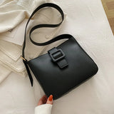 PU Leather Shoulder Bags Women Solid Tender Wide Strap Cross Body Square Bag