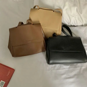 Vintage PU Leather Shoulder Bag Women Large Capacity Mori-girl Bucket