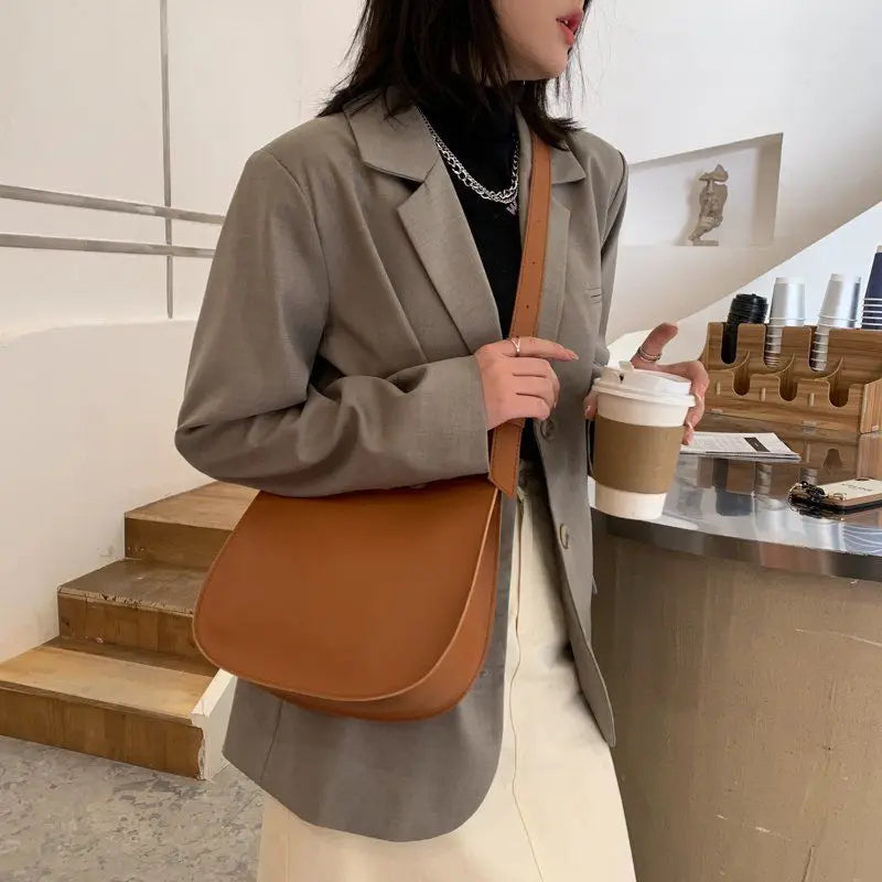 Vintage PU Leather Shoulder Bag for Women, Office Cross-body Tote