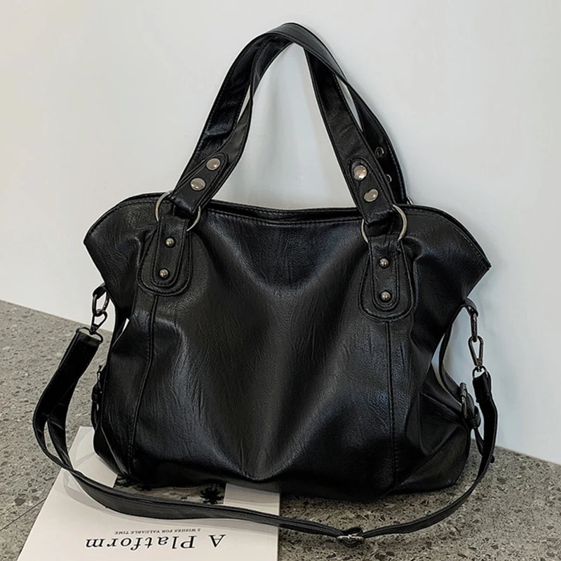 Big Size PU Leather Crossbody Bag Retro Solid Female Travel Tote