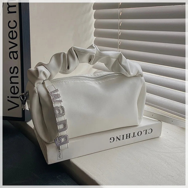 Pleated PU Leather Crossbody Square Bag for Women