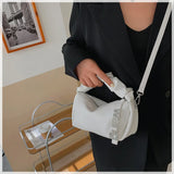 Pleated PU Leather Crossbody Square Bag for Women