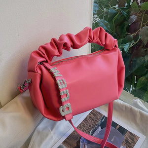 Pleated PU Leather Crossbody Square Bag for Women