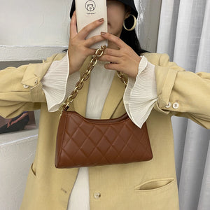 PU Leather Shoulder Female Underarm Purse Lattice Pattern Women Handbag