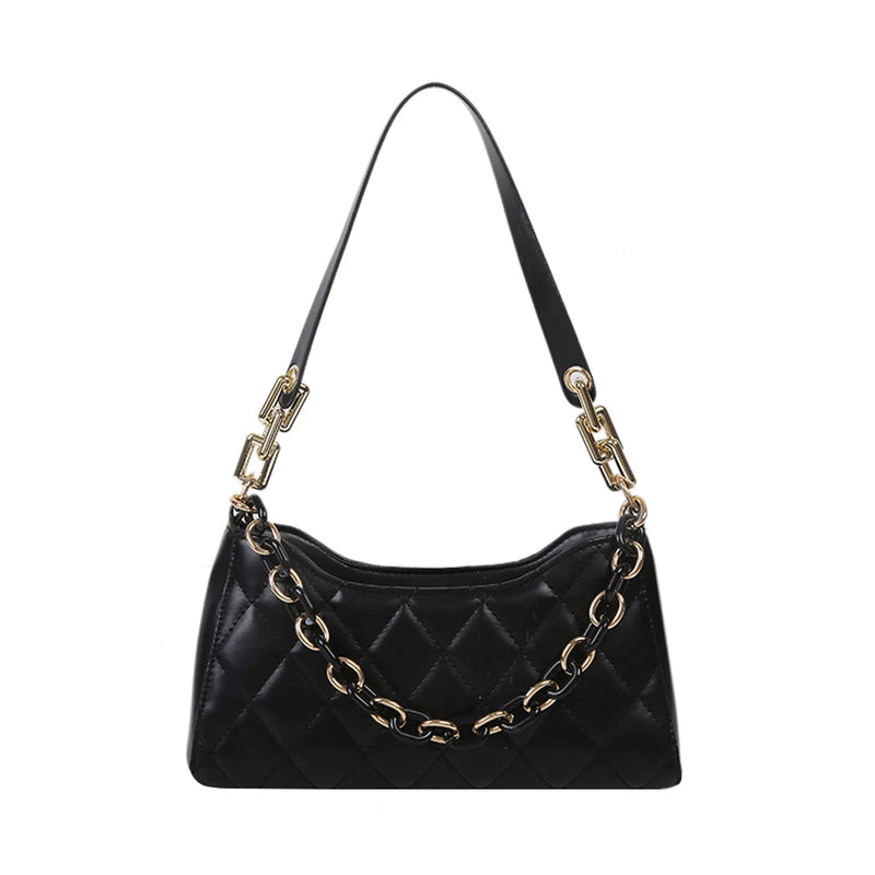 PU Leather Shoulder Female Underarm Purse Lattice Pattern Women Handbag