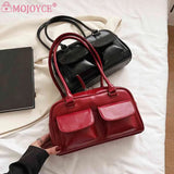 PU Leather Shoulder Handbags Double Pocket Underarm Bag Casual Zipper