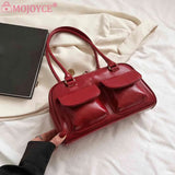 PU Leather Shoulder Handbags Double Pocket Underarm Bag Casual Zipper
