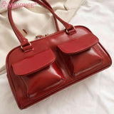 PU Leather Shoulder Handbags Double Pocket Underarm Bag Casual Zipper