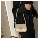 PU Leather Shoulder Square Bag Contrast Small Flap Handbag for Women