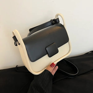 PU Leather Shoulder Square Bag Contrast Small Flap Handbag for Women
