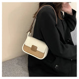 PU Leather Shoulder Square Bag Contrast Small Flap Handbag for Women