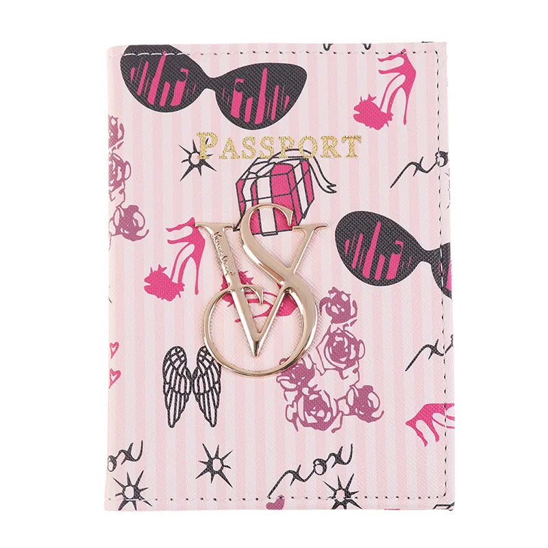 PU Leather Signature Striped Women Travel Passport Holder Cover